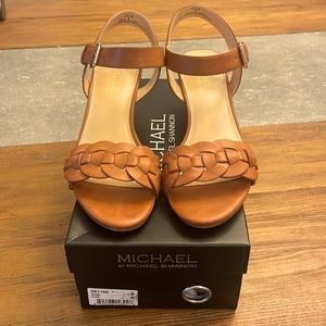 Michael Shannon Women's Spark - Wedge Heel Ankle Strap Sandal Dress Shoe Brown